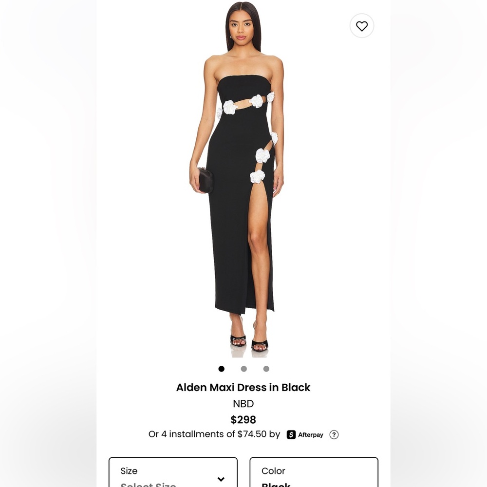 NBD Black strapless dress with White Rose Buds